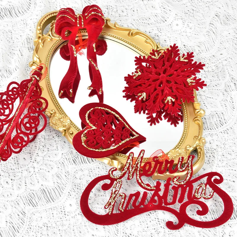 Boxed Christmas Decorations Red Flocking Bow Snowflake Letter Chandelier for Shopping Mall Windows Elegant Tree Accent Elegant MegaBDM