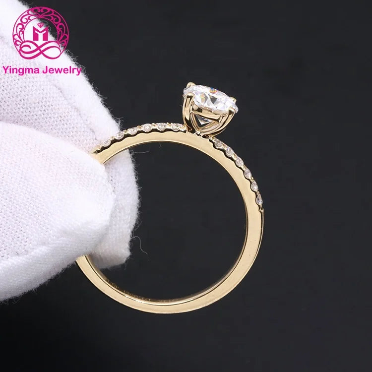 Elegant Design Real Yellow Gold Moissanite Engagement Ring D VVS Round Brillant Cut 1 Carat 14k Solid Gold Moissanite Ring