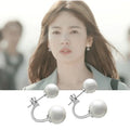 Fashion Korean Style Drop Earring Double Duty Stainless Steel Pole Round Imitation Pearl Beads Ear Stud