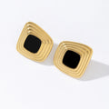Minimalist Unique Fashionable Square Stainless Steel 18K Gold Black Resin Retro Luxury Earrings