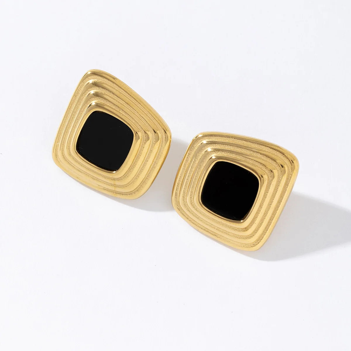 Minimalist Unique Fashionable Square Stainless Steel 18K Gold Black Resin Retro Luxury Earrings