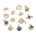 Fashion Galaxy Planet Gold Plated Green Blue Colour Zircon Charms Pendants for DIY Necklace Bracelet Jewelry Supplies