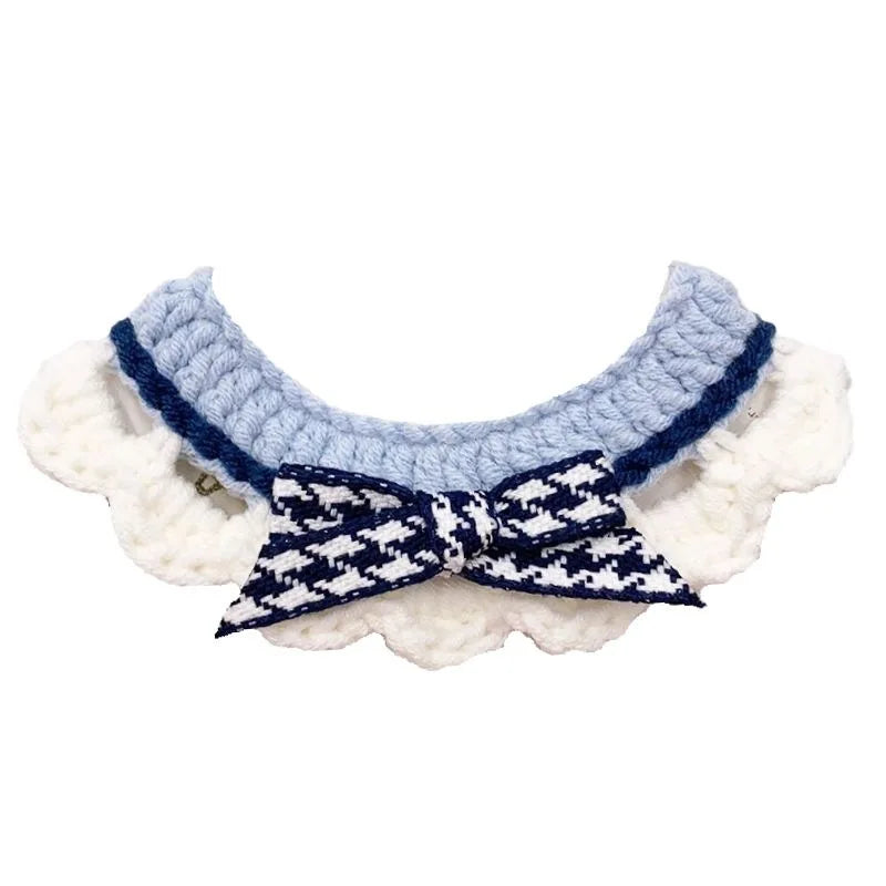 Custom Dog Cat Knit Collar Pet Handmade Crocheted Collars With Bow Tie Handwoven Woolen Scarf Cute Pet Collar