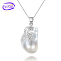 FEIRUN 15*20mm White Nice Baroque 925 Sterling Silver Modern Natural Real Single Pearl Pendant Necklace MegaBDM