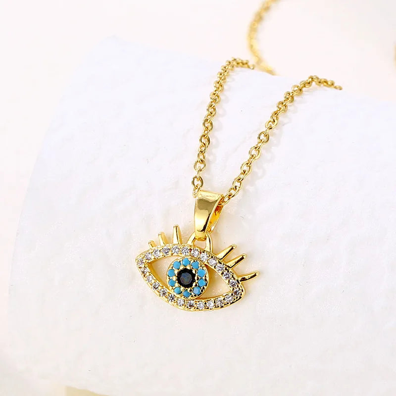Collares De Ojos Turcos 316L Stainless Steel Cubic Zircon  Eyes Necklace Bling Crystal Blue Turkish  Eyes Necklaces