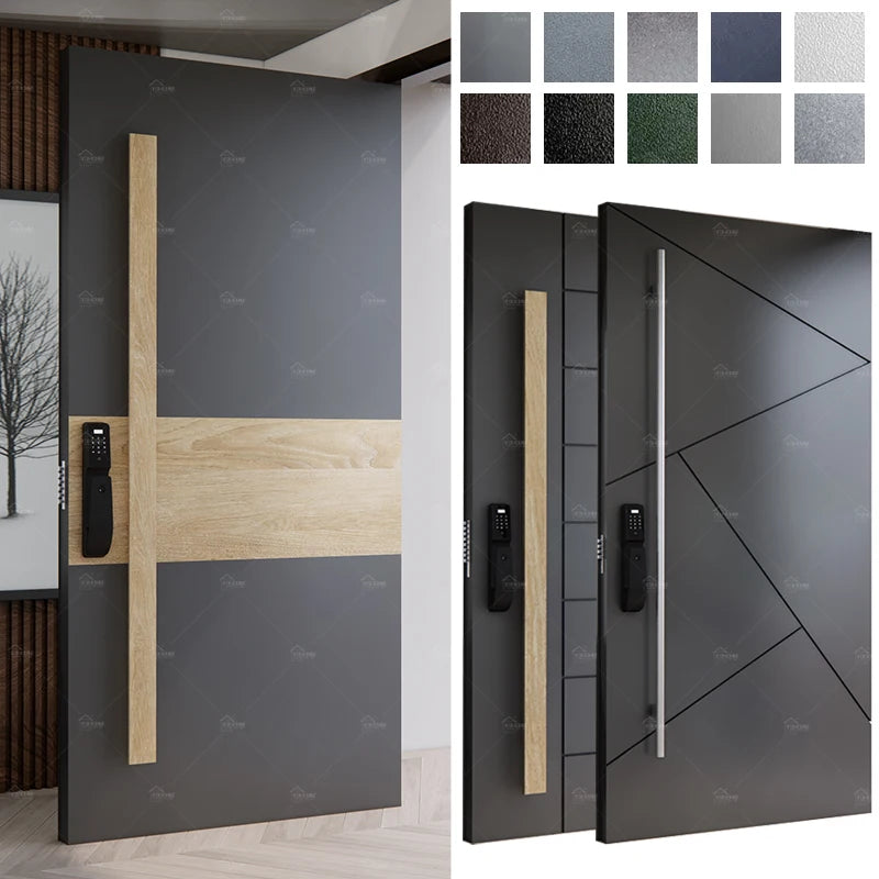 Mexican Exterior Doors Manufacturer Cast Aluminum Main Entrance Door Villa House Smart Lock External Security Pivot Doors