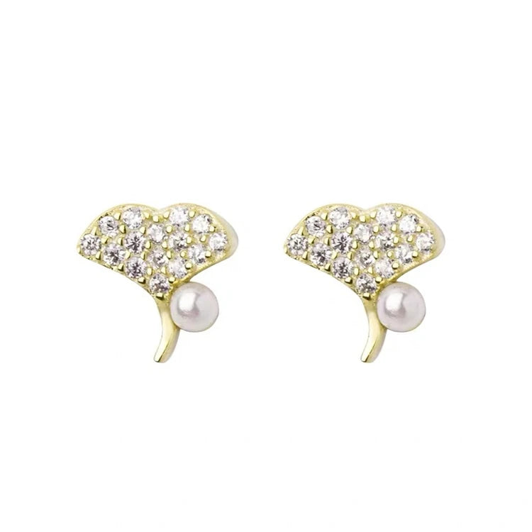 Hot Sales Tiny Jewelry Customized Sterling Silver Pearl Sterling Silver Leaf Earrings