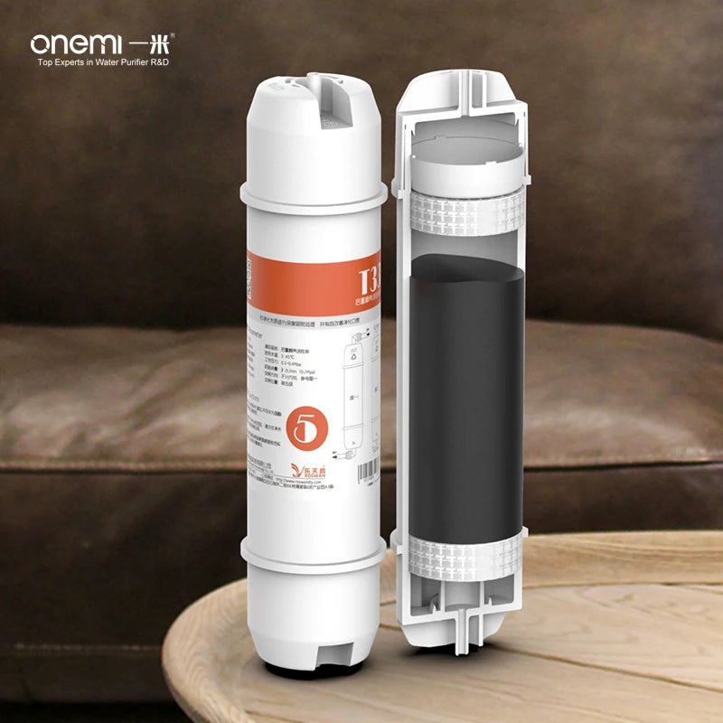 OEM 10 Inch Integrated Dual 1/4 Inch Push-Connect All-in-One T33 Post Carbon Filter No-Tool Spin Down Water Filter Cartridge