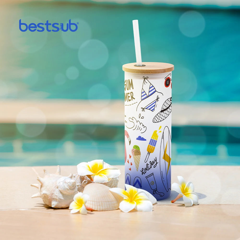 BestSub Wholesale Custom Personalized Frosted Gradient Color Sublimation Blanks 20oz 600ml Glass Skinny Tumbler