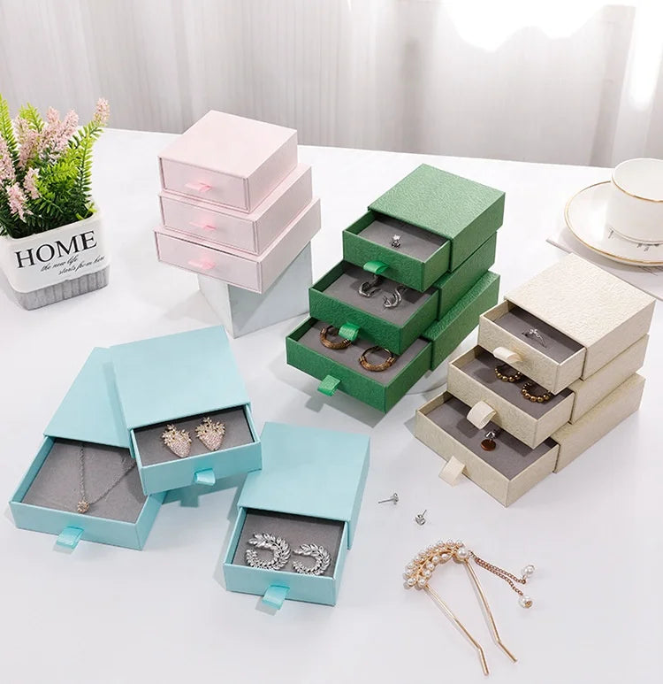 Custom Paper Cardboard Ring Necklace Earrings Drawer Packed Jewelry Box with logo Printing