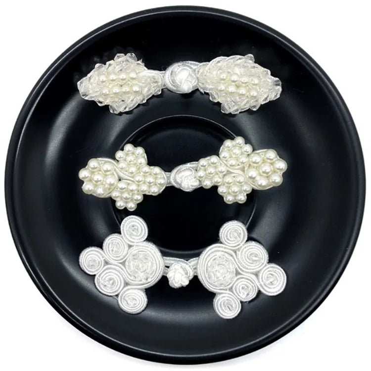 Custom Handmade Beaded Pearl Cheongsam Button Ethnic Style Vintage Frog Button for Chinese Tang Suit Hanfu Accessories