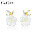 CZCITY Shell Flower Sterling Silver Earring Stud Women Fashion Earrings Wholesale 14K Gold Plated