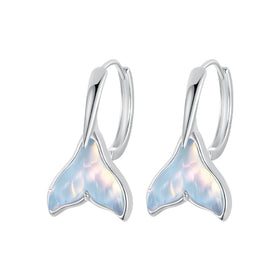925 Sterling Silver Fish Tail Ear Buckles Blue Stone Hoop Earrings Plated Platinum Fine Jewelry for Women Wedding Jewelry BSE954