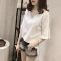 Wholesale 2021 Summer New Solid Color Plus Size Women's Loose V-neck Strap Short-Sleeved T-shirt Ladies Top Trend