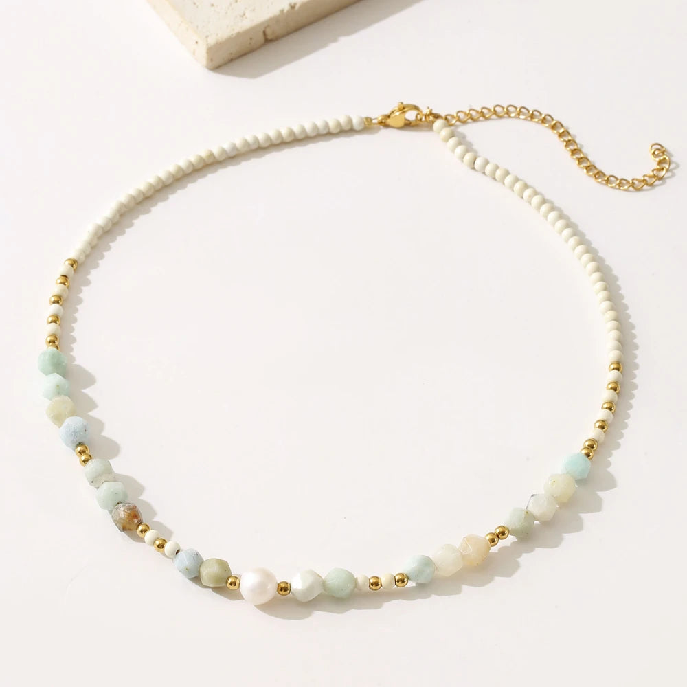INS Hot Summer Sale 18K Stainless Steel Hypoallergenic Necklace Trendy Natural Energy Stone Beads Jewelry for Women