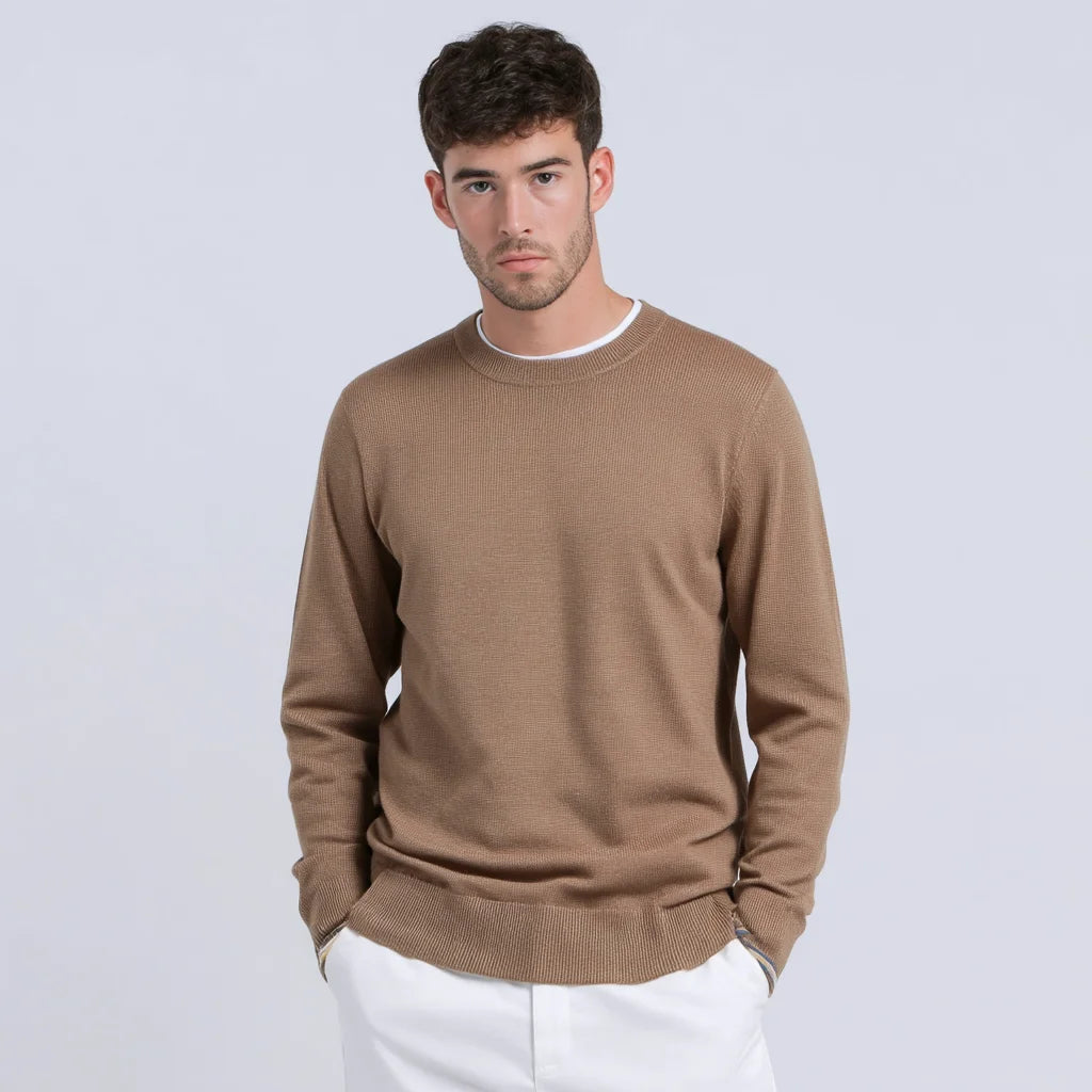 Men's Long Sleeve Crew Neck Pullover Jumper Brown Stretch Cotton Spandex Blend Anti-Wrinkle Anti-Shrink Breathable Summer Jumper