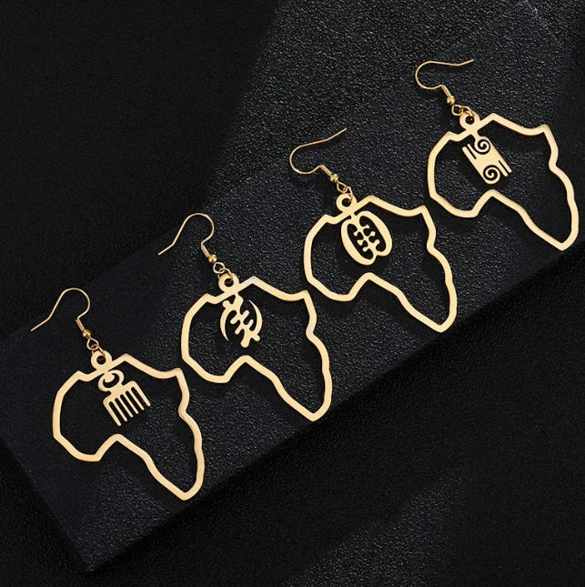 African Map Earrings Stainless Steel 18k Gold-plated Pendant Earring Personalized Map Jewelry for Women Gift for Her