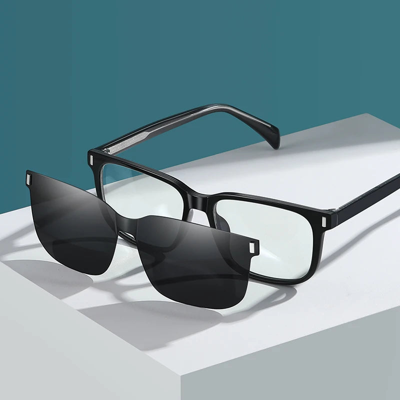 Magnetic Clip on Sunglasses Polarized and Anti Blue Light Glasses TAC Polarizing Sun Shades Eyeglasses Frame Sun Glasses
