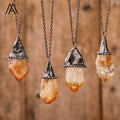 Raw Citrine Yellow Quartz Healing Crystal Reiki Chakra Bohemian Pendant Necklace Antique Bronze Plated Anniversary Gift for Men