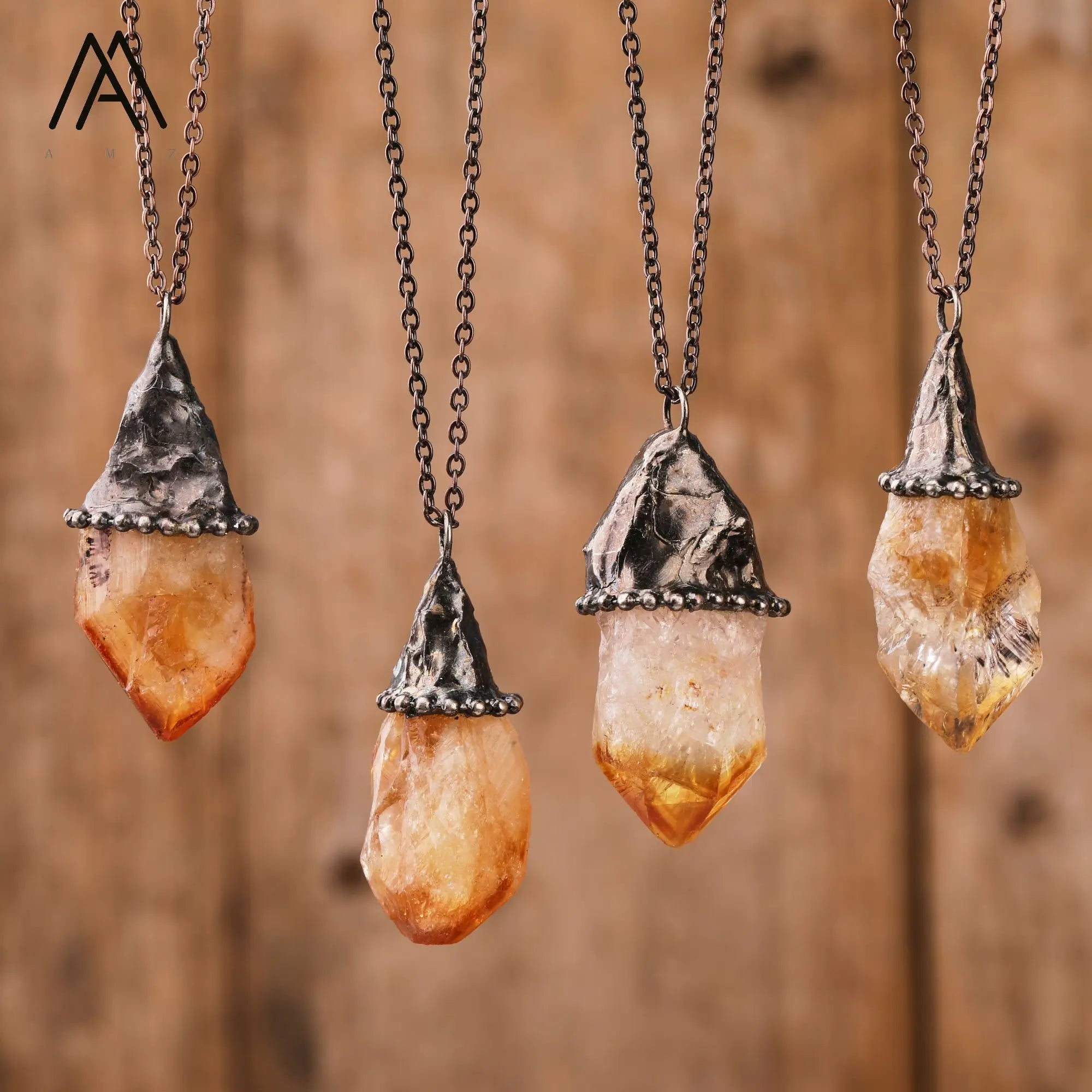 Raw Citrine Yellow Quartz Healing Crystal Reiki Chakra Bohemian Pendant Necklace Antique Bronze Plated Anniversary Gift for Men