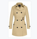 ALIKE Women's Spring Long Waterproof Double-Breasted Canvas Trench Coat with Polyester Lining Slim Fit and Belt
