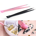 2in1 Nail Cuticle Pusher Manicure Tool Stainless Steel Nail Rhinestones Pick up Tweezers