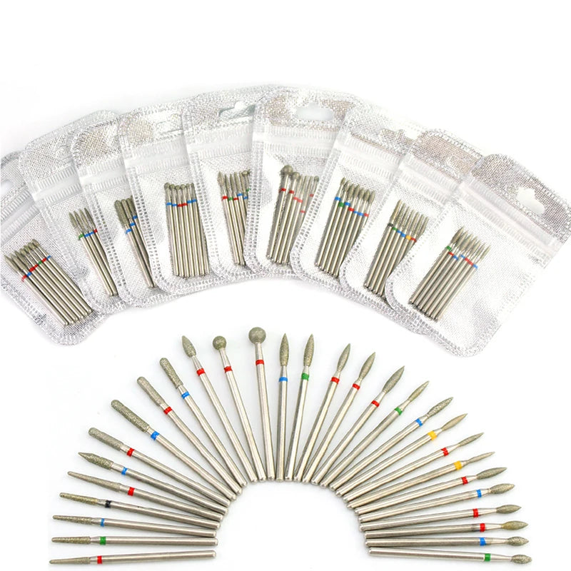 Hot Sell 7Pcs Rainbow Diamond Nail Drill Bit Set 3/32" Milling Cutter for Manicure Rotary Burr Cuticle Bits Drill Accessories