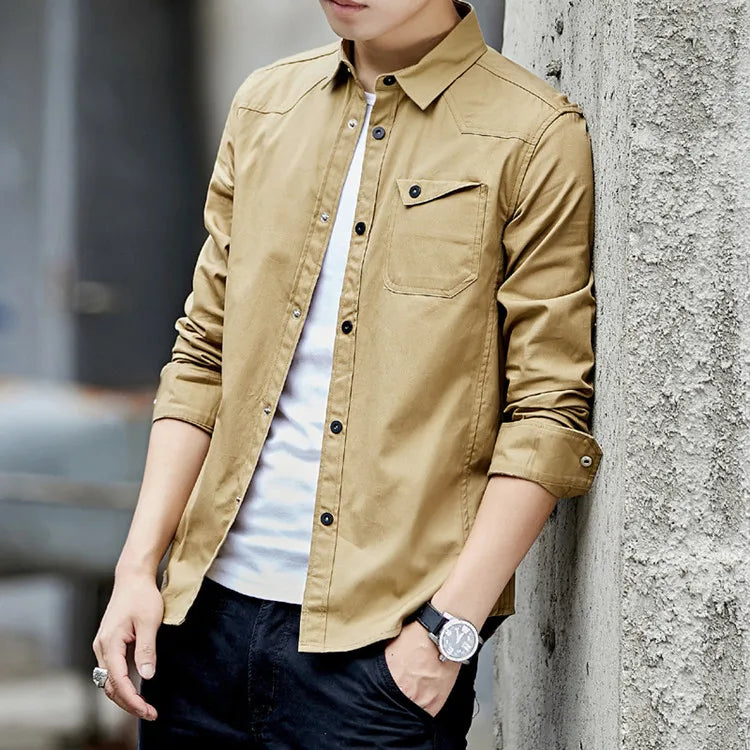 Formal Shirts Long Sleeve Solid Color Button Down Dress Shirts for Man