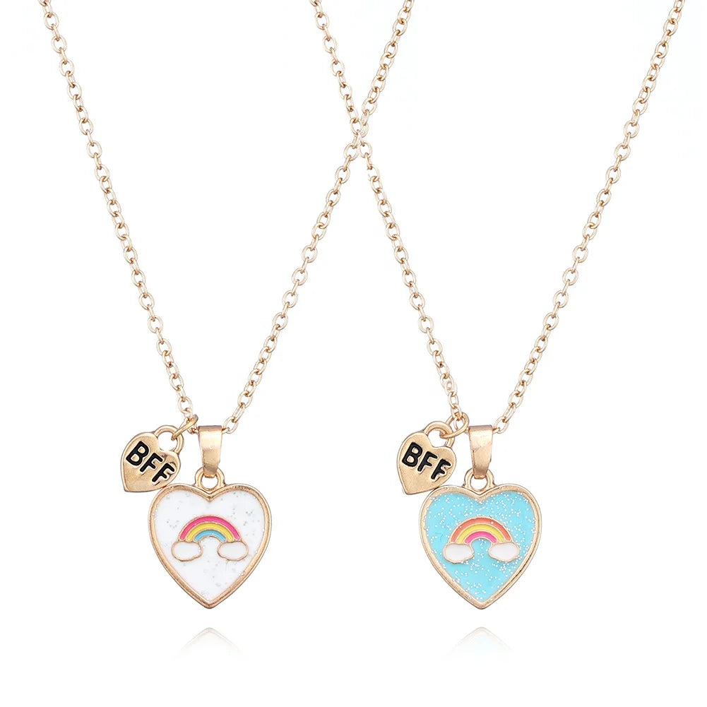 Fashion Zinc Alloy Enameled BFF Pendant Necklace Heart Design Kids Jewelry Set