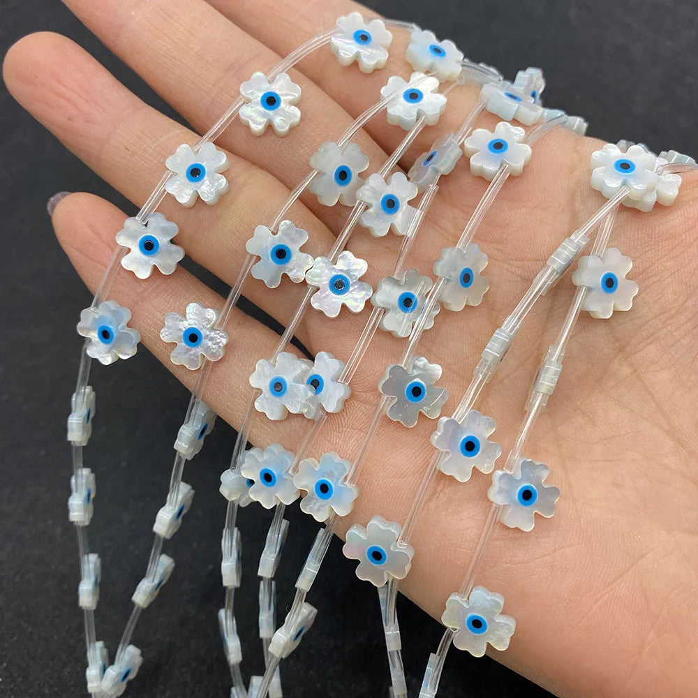 Factory Direct Sell Beautiful Lucky Flower Shell Bead With Blue Eye Seawater Mother of Pearl Shell Charm for DIY Jewelry