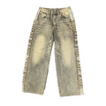 DENIMGUYS Custom Sun Faded Washed Side Stripe Baggy Trousers Mens Y2k Retro Pants Embroidery Applique Patch Wide Leg Denim Jeans