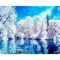 Chenistory Winter Diamond Mosaic Landscape Full Square Drill Diamond Painting Snow River Cross Stitch Kit Diamond Embroidery