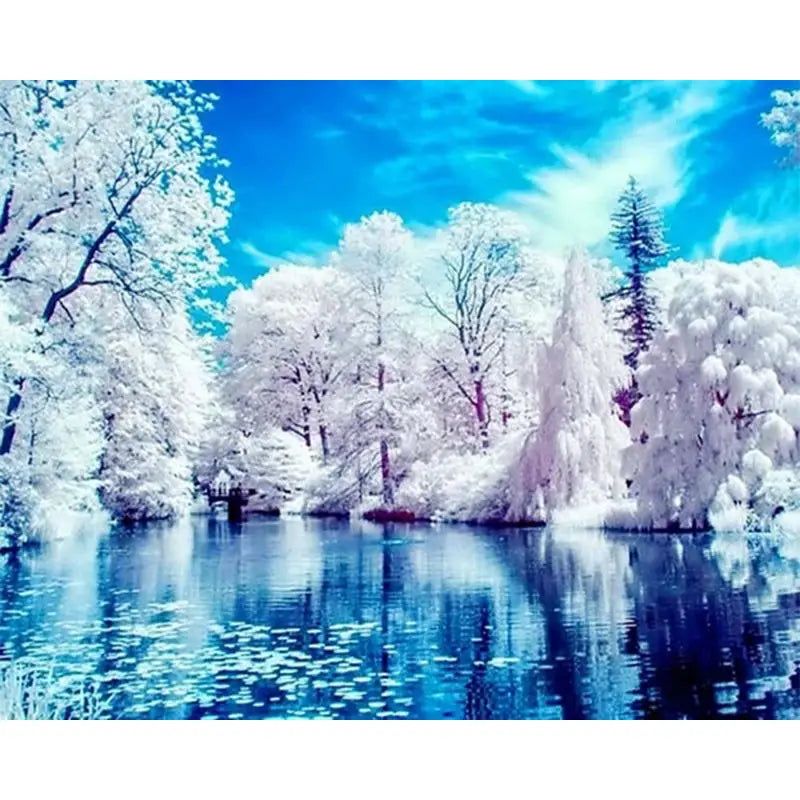 Chenistory Winter Diamond Mosaic Landscape Full Square Drill Diamond Painting Snow River Cross Stitch Kit Diamond Embroidery
