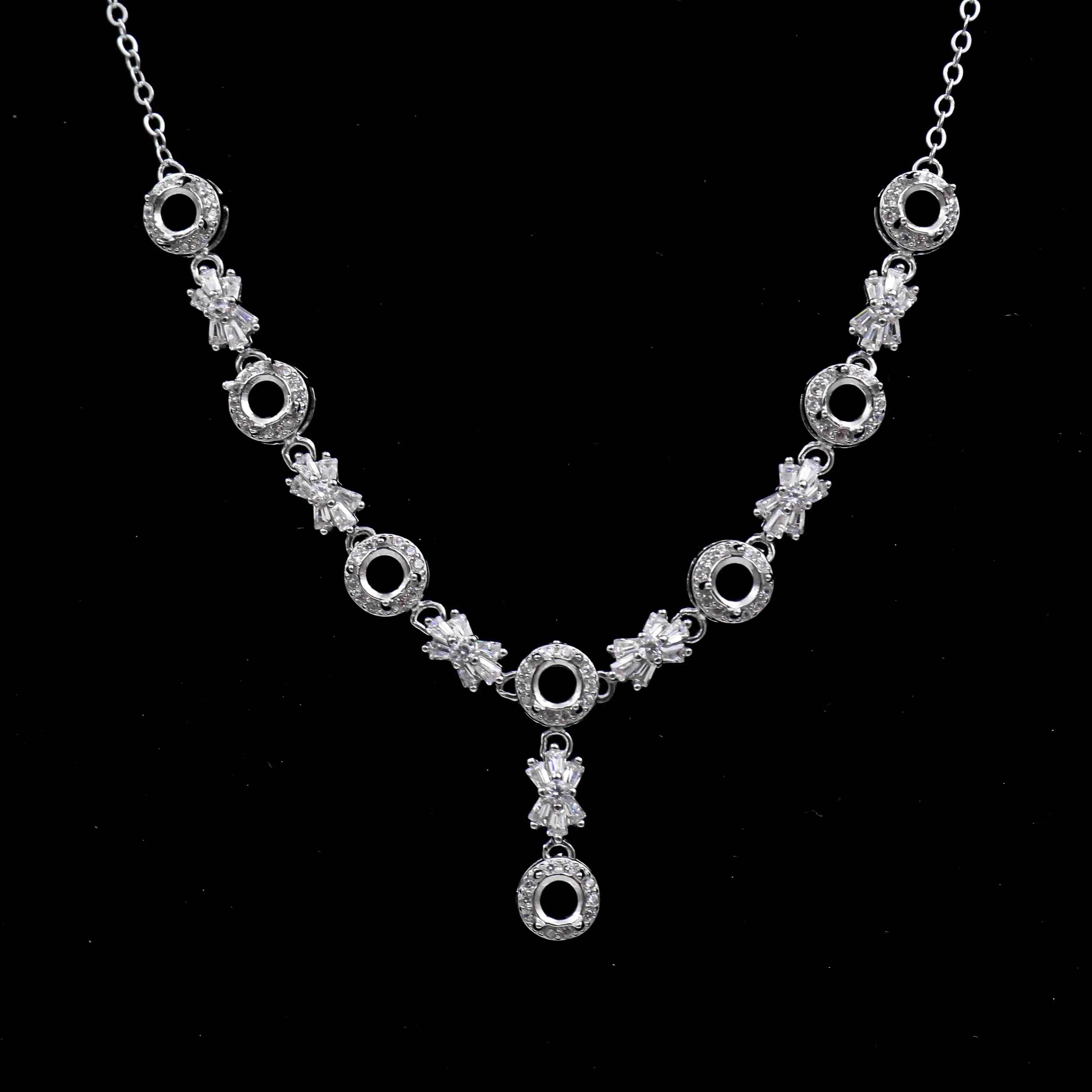Sterling Silver 4*4mm Semi Mount Necklace Empty Support Blank Claw Setting S925 Base Holder Without Center Stone for DIY Inlay