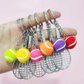 Lovely Promotional Gift Metal Racket 3D Mini Tennis Ball Keychain Accessories for Key Bag