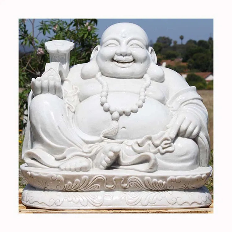 High Quality Hand Carved Stone Carving White Marble Laughing Buddha Statues Sculpture
