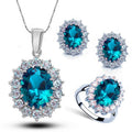 2022 New Arrival Women Multi Colors Silver Plated Brass Crystal Blue Cubic Zircon Pendant Necklace Jewelry Sets