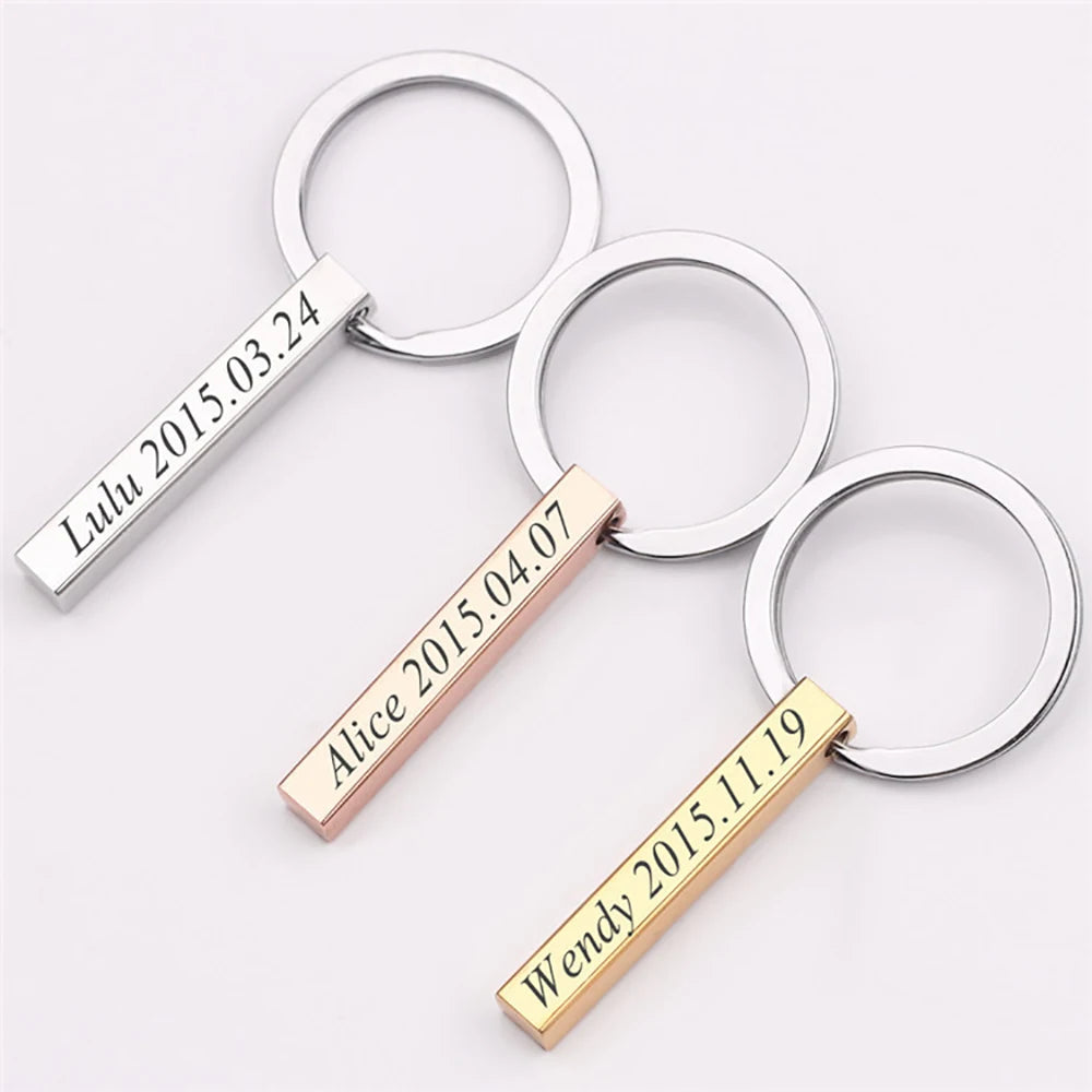 Personalized 4 Sided Bar Custom Metal Designer Keychain Accessories Luxury Promotional Keychain With Engraved Logo