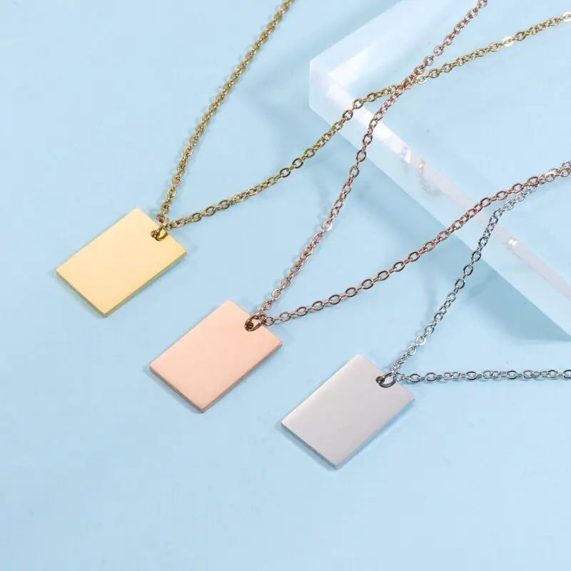 Customizable 18K Gold Plated Stainless Steel Rectangle Square Pendant Engravable Tag Charm for Jewelry Necklace