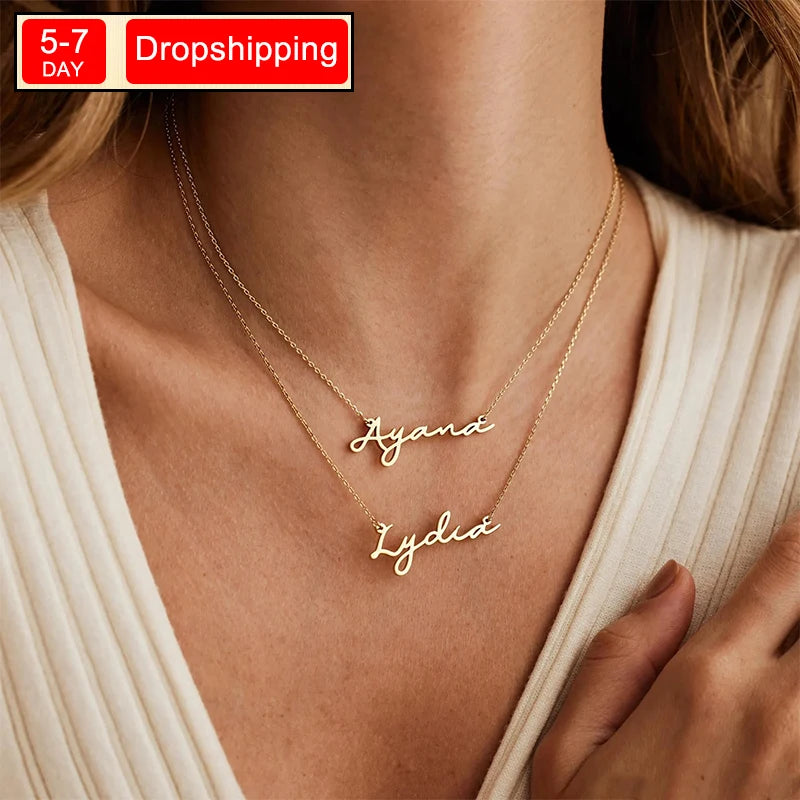 New North Personalised Custom Name Necklace Stainless Steel Waterproof Jewelry Letter Customized Name Pendant Necklace for Women