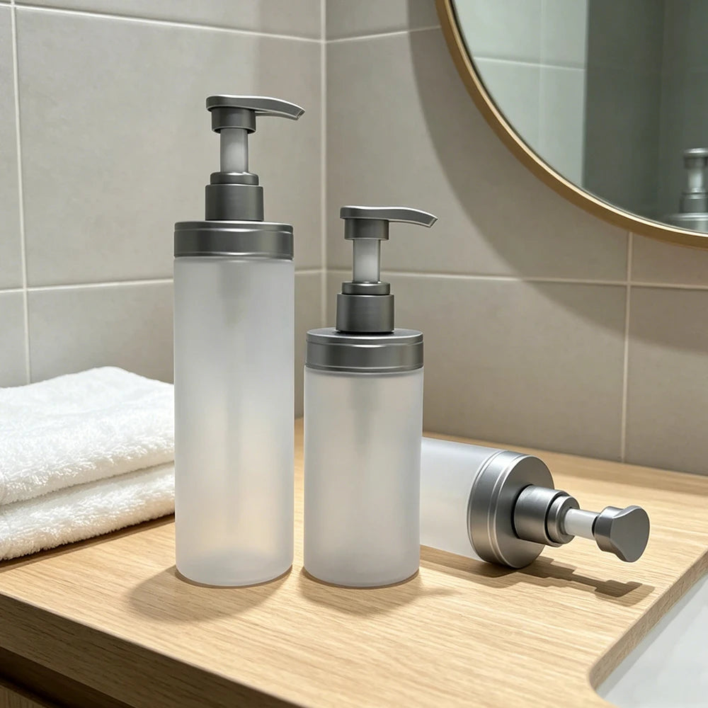 500ml 750ml Frosted Translucent Grey Plastic Bottle Cylinder Screen Printing Refillable Container for Hair Shampoo & Shower Gel