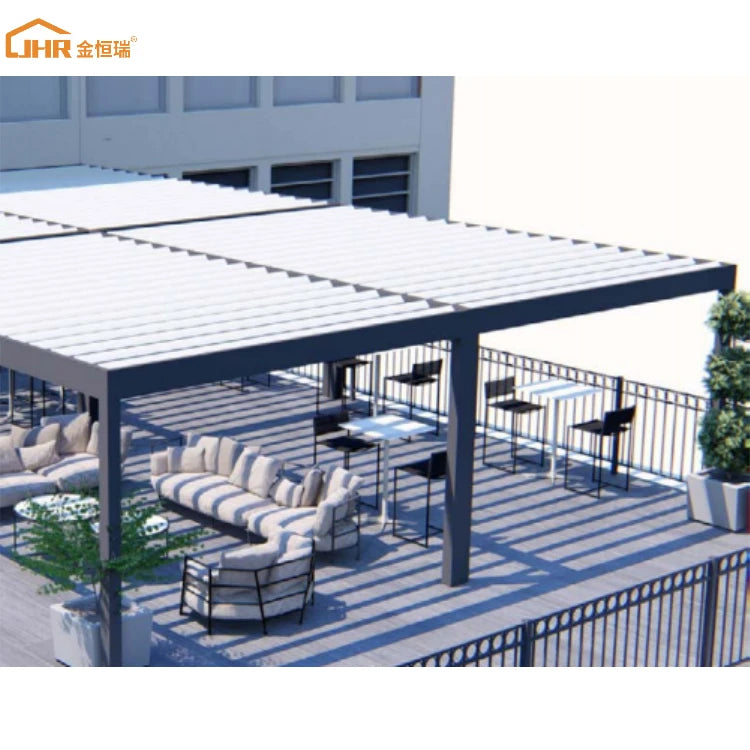 JHR  Bioclimatic Terrace Roof Rainproof Garden Louver Aluminum Pergola Outdoor Furniture