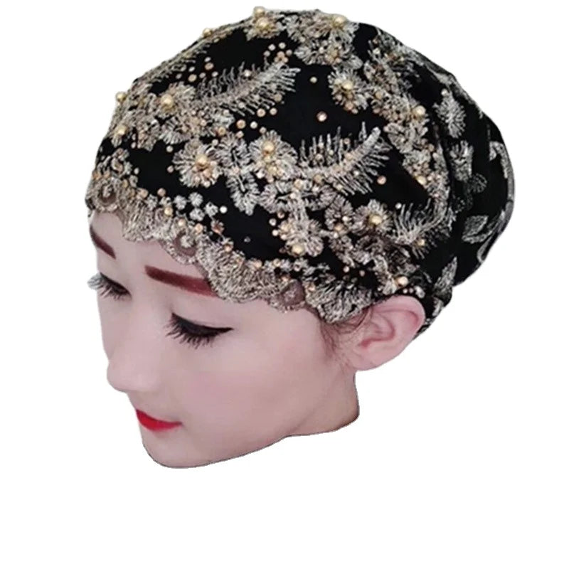 New Design Headband Hat Embroidered Hat Date Embroidered Fashion Muslim Monochrome Baotou Hat