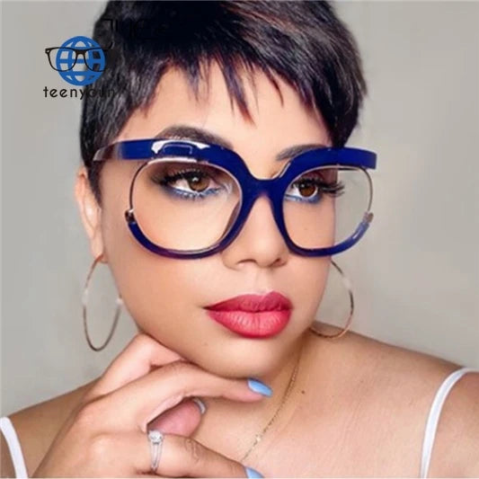 Teenyoun Wholesale Anti Blue Optical Frames Eyeglasses Flat Lens Cat Eye Frame Spectacles Oversized Clear Glasses