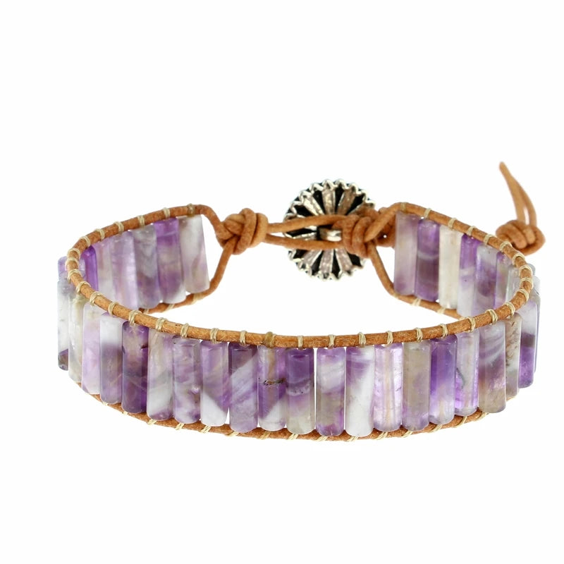 Crystals Healing Stones Wholesale Adjustable Bohemia Handmade Natural Amethyst Tube Beads Wrap Bracelets Bangles