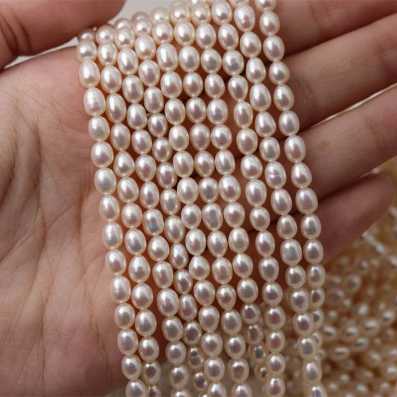 High Quality 4-5mm 5-6mm Rice Shape Freshwater Pearl Bead Necklace Strand Loose Bead for Diy Making Jewelry Bracelet Necklace