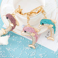 Ychon Cute Dolphin Rhinestone Car Keychain Key Holder Metal Keychains Pendant Bag Charms for Women