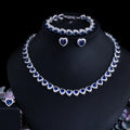 4pcs Cubic Zirconia Necklace Earrings Ring Bracelet Green Blue White Love Heart Party Wedding Bridal Jewelry Set for Women