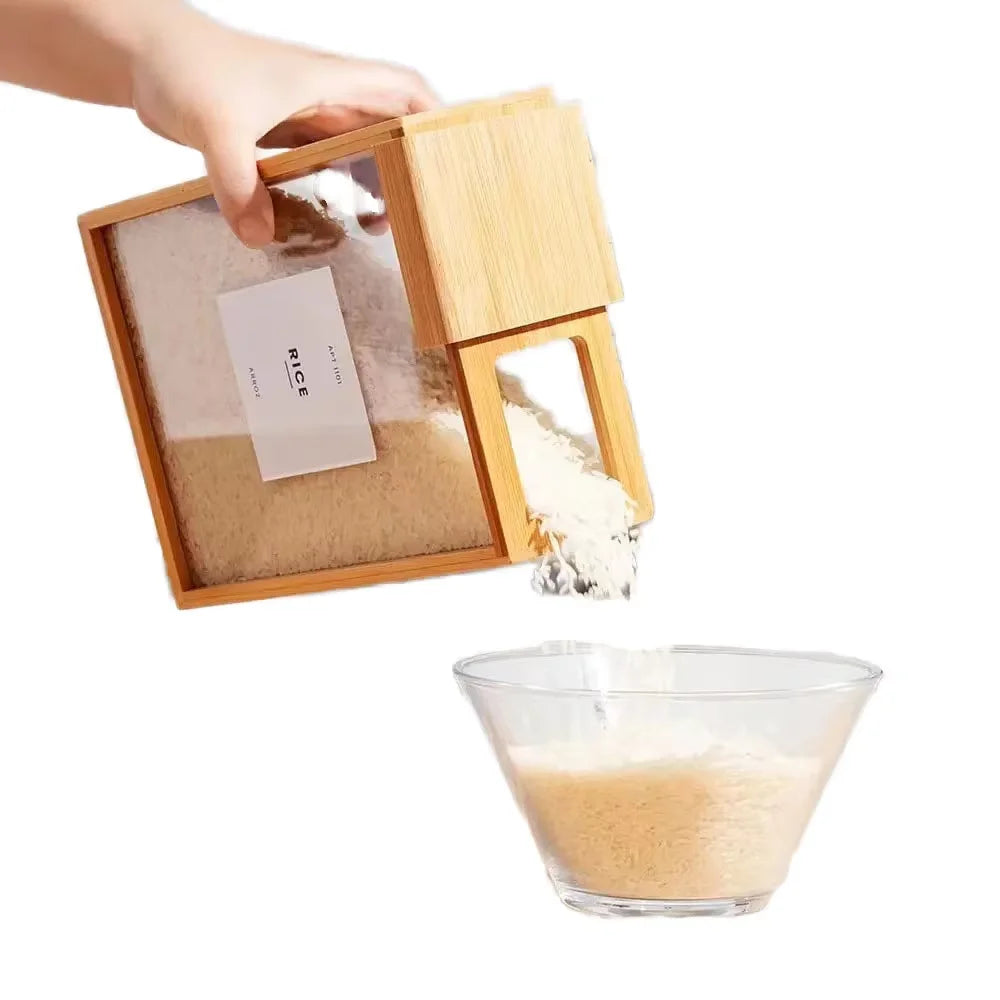 3L Solid Wood Food Storage Container with Visual Design Solid Wood Material Suitable for Grains Rice and Pasta Kitchen gadgets MegaBDM