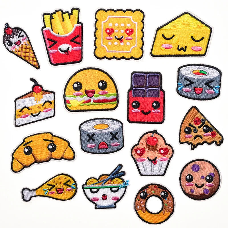 Hot Melt Adhesive Embroidered Burger Donut Fries Patches for Clothing Jeans Shoes-DIY Garment Decoration with Fabric Material